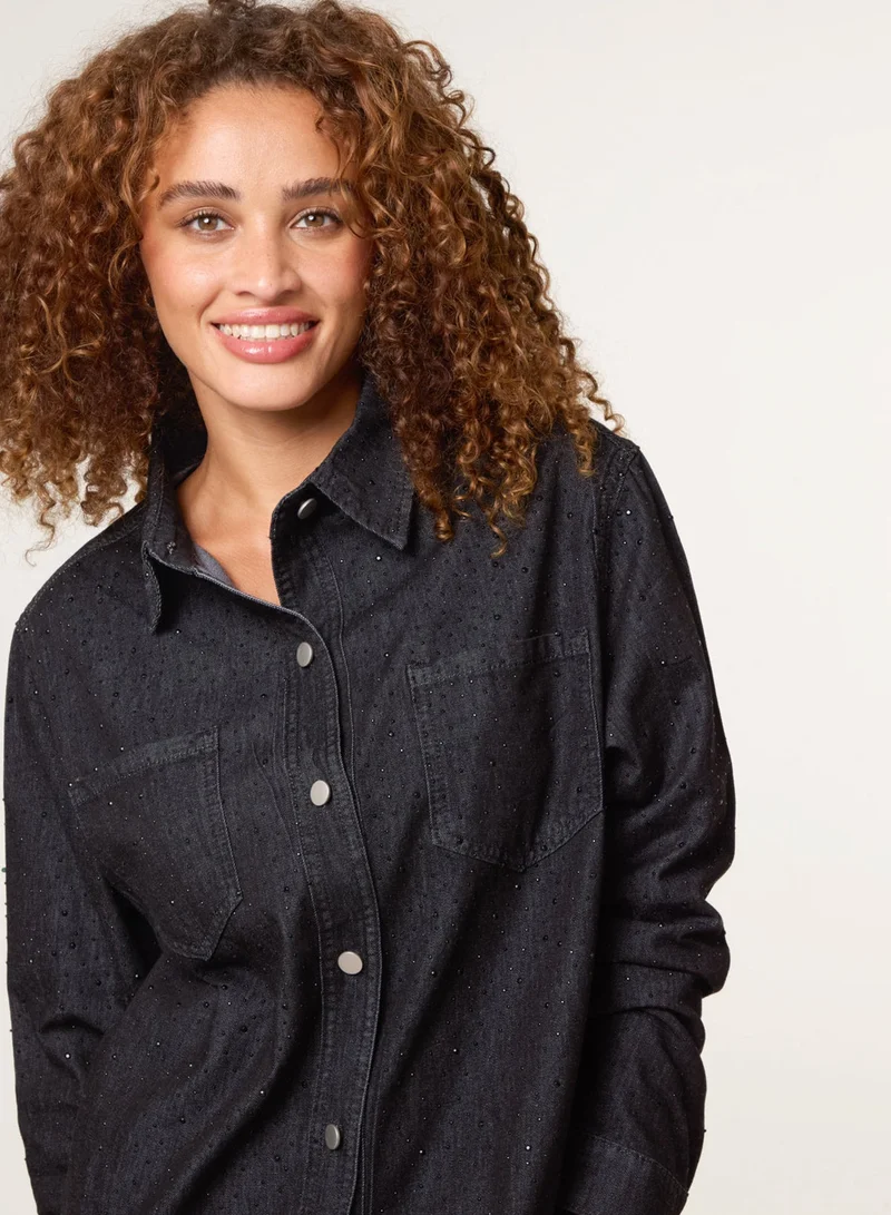 بلو فانيلا قميص جينز بأكمام طويلة