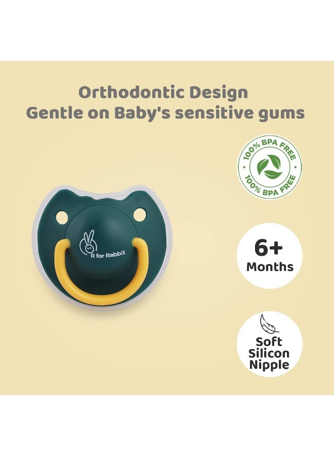 R for Rabbit Baby Tusky Pacifier Ultra Light Soft Silicone, Orthodontic Design, BPA-Free for Kids of 6 Months+ | Large | Green - Image 3