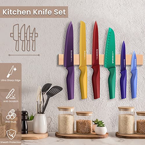 Astercook Knife Set, 12 Pcs Color-Coded Kitchen Knives Set, 6 Color Anti-Rust Coating Stainless Steel Chef Knife Sets with 6 Blade Guards Dishwasher Safe - Image 2