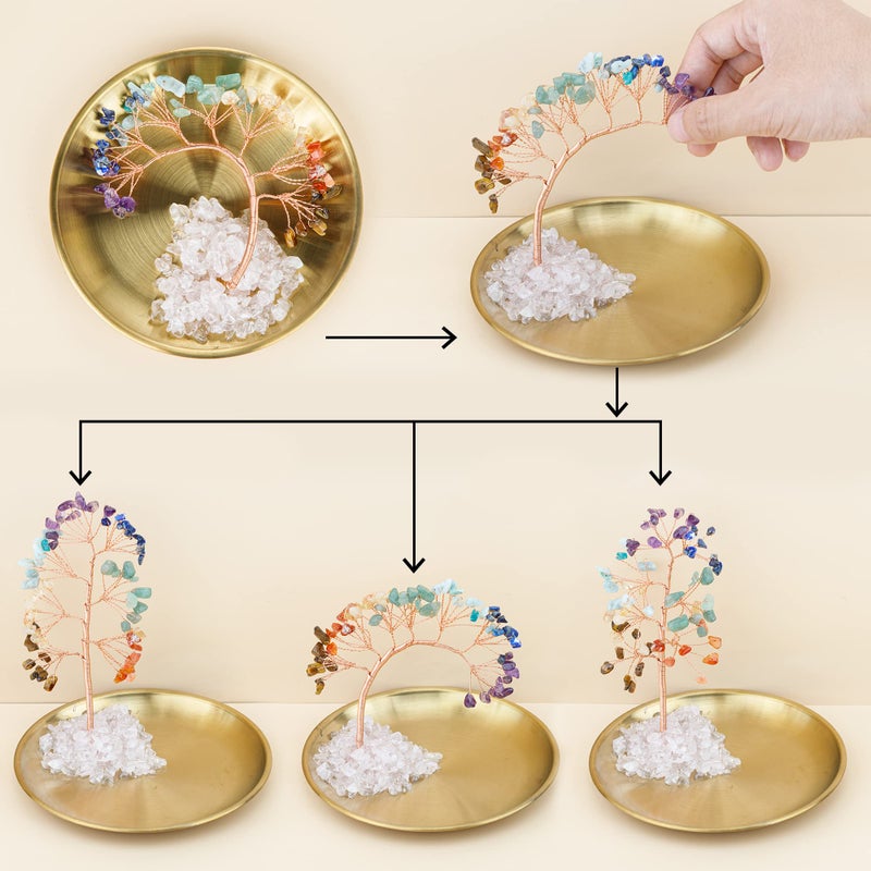 ZenBless 7 Chakra Healing Crystal Tree Incense Holder Palo Santo Sage Burner Brass Ash Catcher for Incense Sticks Coil Cones Yoga Meditation Zen Spiritual Room Home Decoration (Round) - Image 5