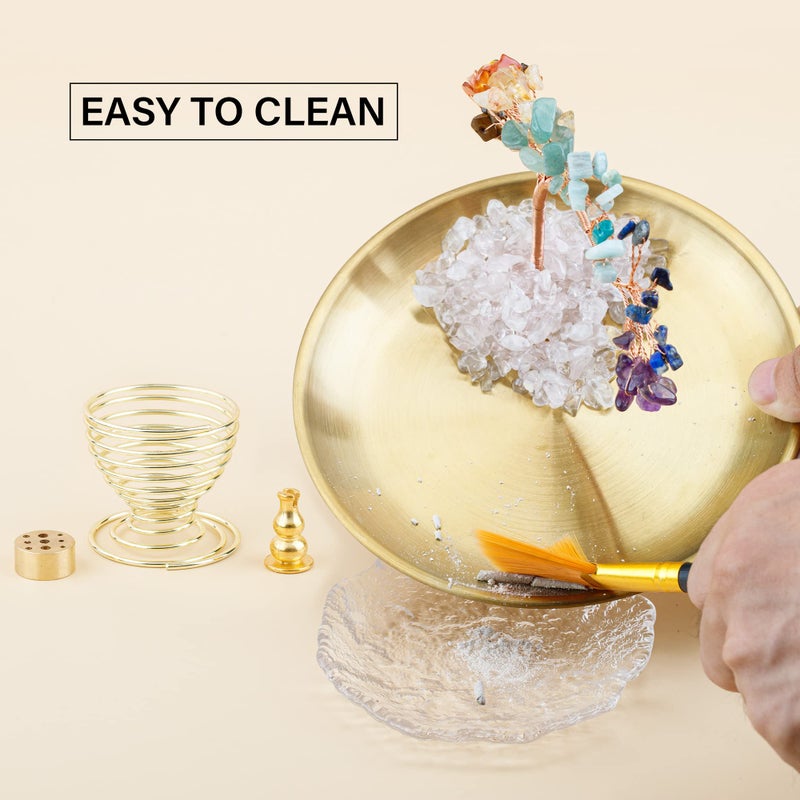 ZenBless 7 Chakra Healing Crystal Tree Incense Holder Palo Santo Sage Burner Brass Ash Catcher for Incense Sticks Coil Cones Yoga Meditation Zen Spiritual Room Home Decoration (Round) - Image 4