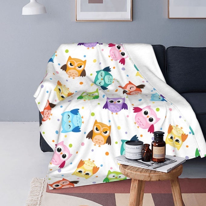 CUTE OWL THROW BLANKET SOFT BED BLANKETS LIGHTWEIGHT COZY PLUSH FLANNEL FLEECE BLANKET FOR SOFA COUCH BEDROOM 50X40 SMALL