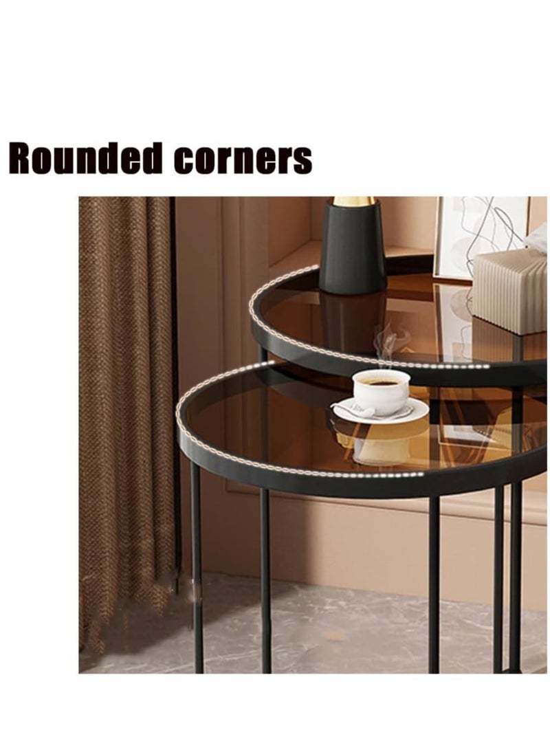 XiuWoo Set of 2 Modern Round Nesting Coffee Tables, Metal Frame and Tempered Glass Top, Elegant Living Room Accent Tables, Space-Saving Side Tables for Living Room or Bedroom - Image 3