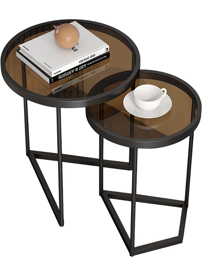 XiuWoo Set of 2 Modern Round Nesting Coffee Tables, Metal Frame and Tempered Glass Top, Elegant Living Room Accent Tables, Space-Saving Side Tables for Living Room or Bedroom - Image 2