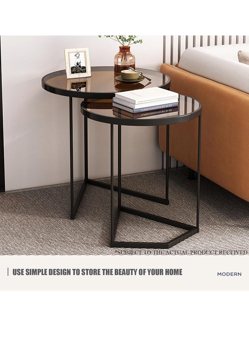 XiuWoo Set of 2 Modern Round Nesting Coffee Tables, Metal Frame and Tempered Glass Top, Elegant Living Room Accent Tables, Space-Saving Side Tables for Living Room or Bedroom - Image 4