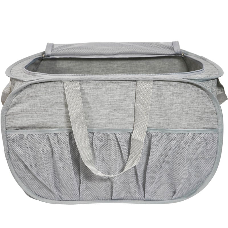 Bemkoo Collapsible Laundry Baskets with Lid, Foldable Laundry Basket with Pockets, Pop Up Laundry Hamper with Dual Handles, 99L Sturdy Hampers for Clothes, Groceries, Supplies, Tools, Grey - Image 1