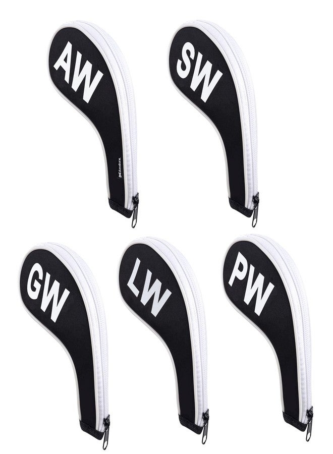 Andux 5Pack Golf Wedge Irons Club Head Covers NO. on Both Sides Long Neck with Zipper MT/S18 （Black/White） - Image 1