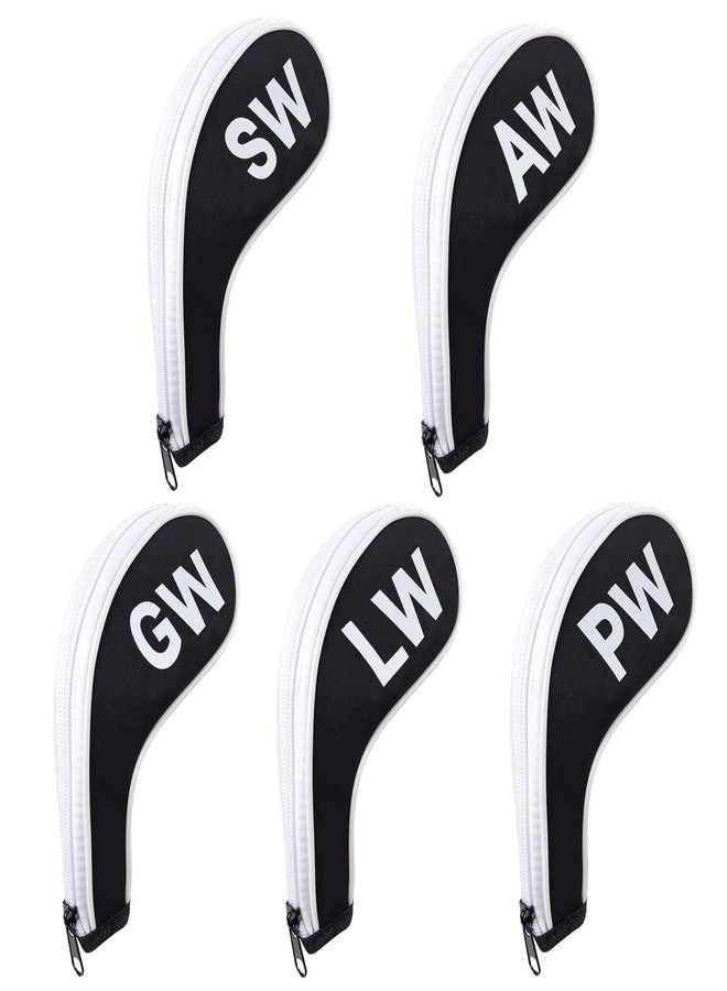 Andux 5Pack Golf Wedge Irons Club Head Covers NO. on Both Sides Long Neck with Zipper MT/S18 （Black/White） - Image 3