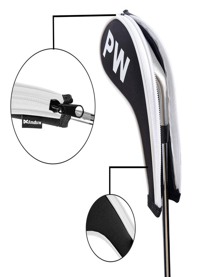 Andux 5Pack Golf Wedge Irons Club Head Covers NO. on Both Sides Long Neck with Zipper MT/S18 （Black/White） - Image 5