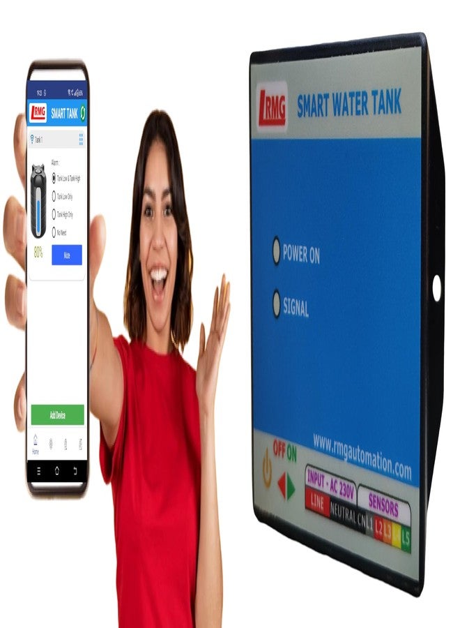 RMG مؤشر ذكي لمستوى الماء يعمل بتقنية واي فاي للخزانات | تحكم عبر تطبيق الهاتف، شاشة عرض بخمسة مستويات، تنبيهات صوتية - Image 1