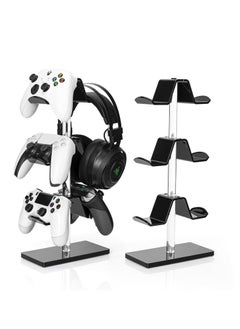 General Controller Holder Headset Stand 3 Tier, Adjustable Acrylic Gaming Controller Stand Compatible with PS4, PS5, XBOX ONE, SWITCH, Universal Design (Black)  - Image 1