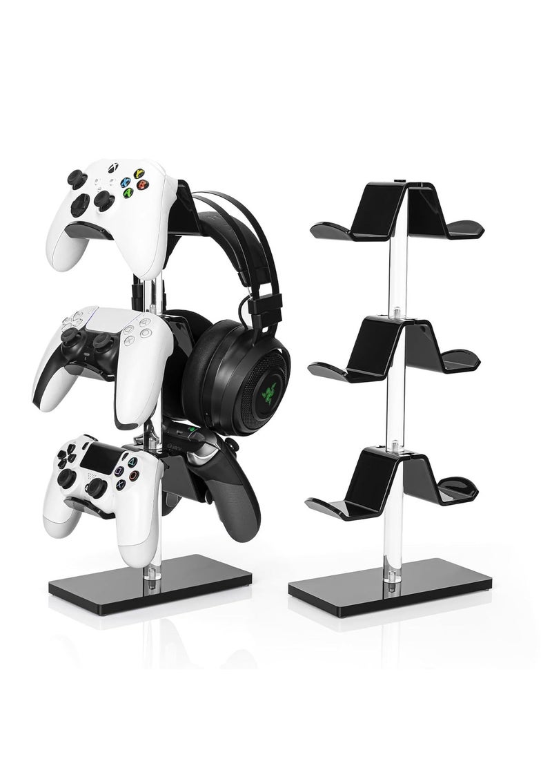General - Controller Holder Headset Stand 3 Tier, Adjustable Acrylic Gaming Controller Stand Compatible with PS4, PS5, XBOX ONE, SWITCH, Universal Design (Black) - Image 1
