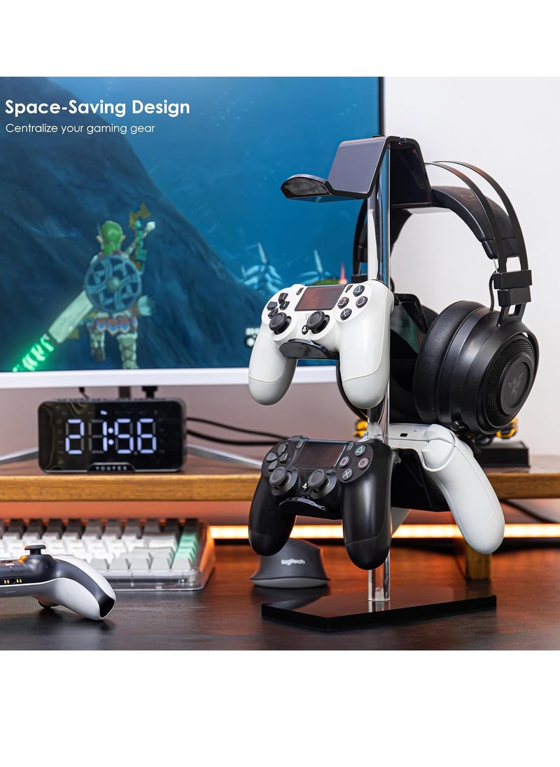 General - Controller Holder Headset Stand 3 Tier, Adjustable Acrylic Gaming Controller Stand Compatible with PS4, PS5, XBOX ONE, SWITCH, Universal Design (Black) - Image 1
