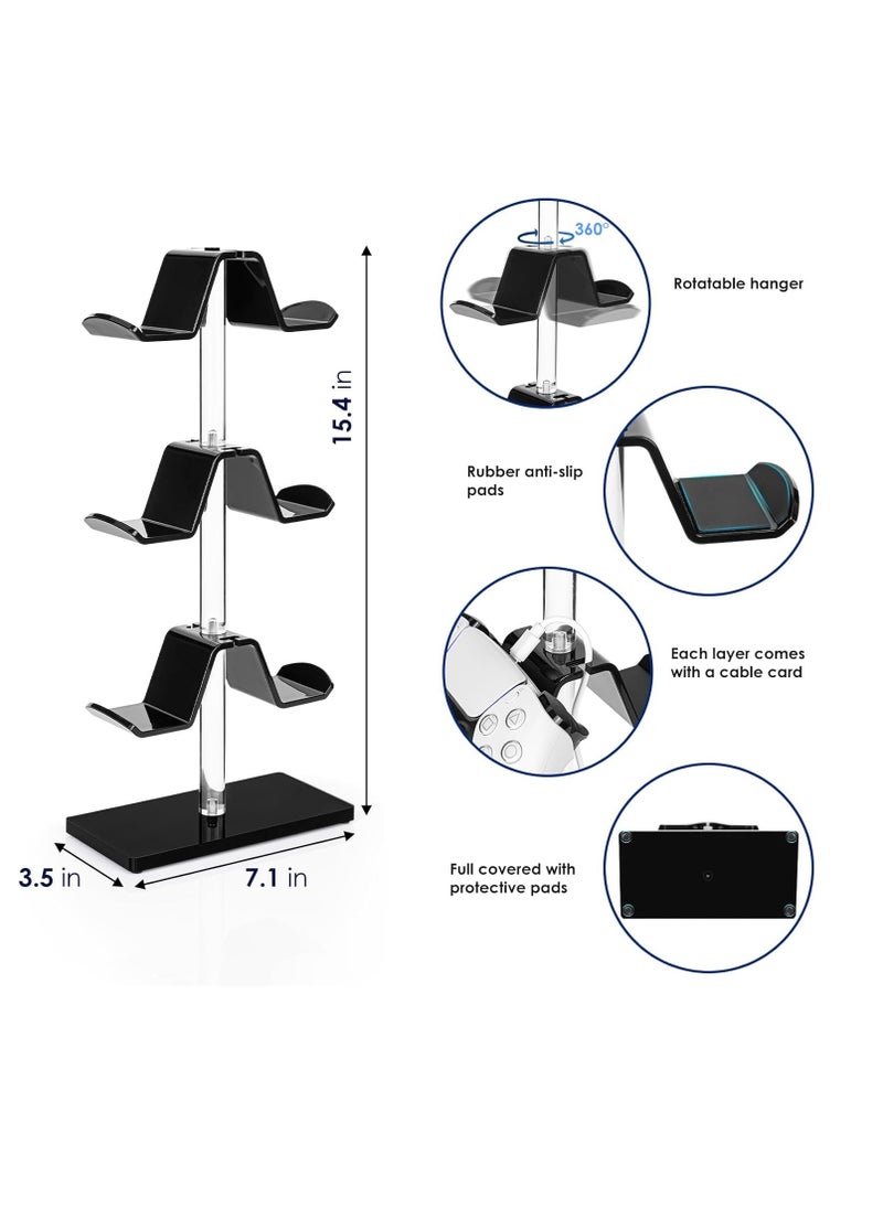 General - Controller Holder Headset Stand 3 Tier, Adjustable Acrylic Gaming Controller Stand Compatible with PS4, PS5, XBOX ONE, SWITCH, Universal Design (Black) - Image 1