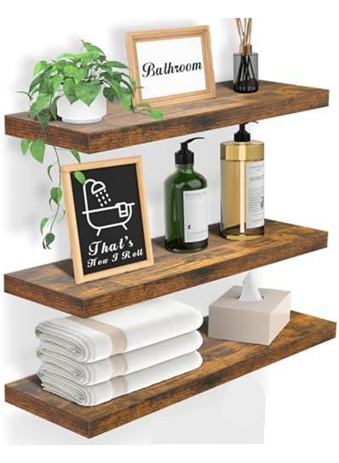 Arabest Set of 4  Rustic Floating Wall Shelves with Metal Brackets, Wood Wall-Mounted Storage for Bathroom, Bedroom, Kitchen, or Living Room Decor - Image 3