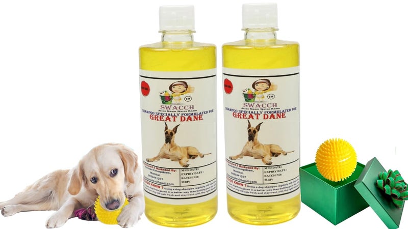 swacch Shampoo | Puppy Safe Shampoo | PH Balanced | Ditch to Itch for Great Dane Dog Shampoo 500ml Pack of 2 (Lemon) + Spike Ball Chew Toy Combo Pack - Image 1