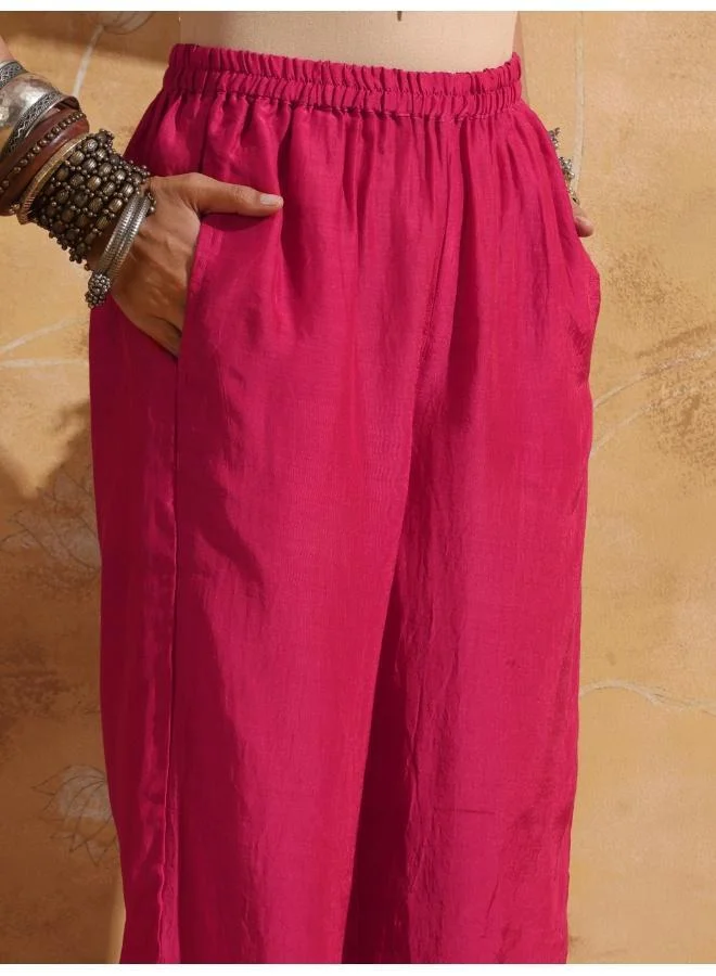 trueBrowns trueBrowns Green Muslin Silk High-Slit Kurta Pant Set