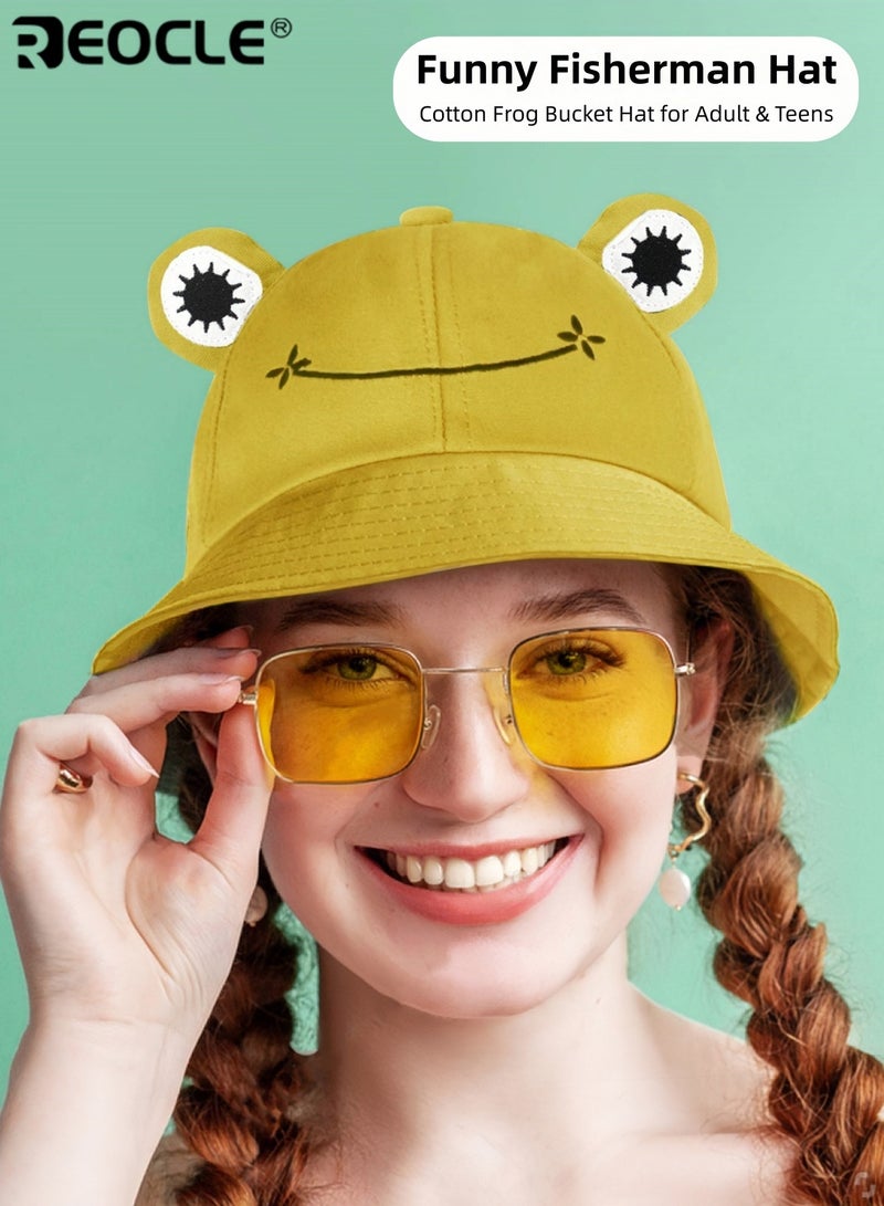REOCLE Frog Bucket Hat with Polyester Fabric and Funny Fisherman Design Novelty Sun Hat with Wide Brim for Adult Teens Men Outdoor Wear - Image 1