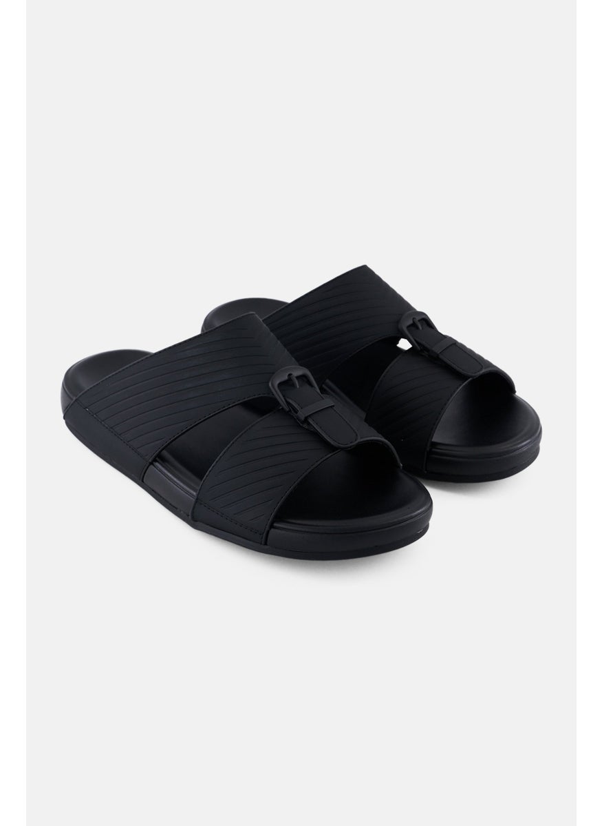 Algspar Men Double Strap Slip On Arabic Sandals, Black  - Image 1