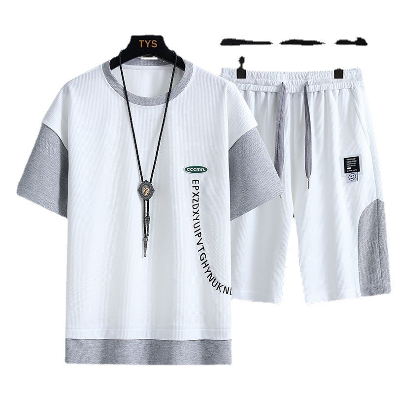 Men's Waffle Knit Tracksuit Set - Short Sleeve Top & Shorts - Image 5