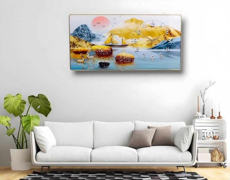 De'rons Derons Silent Crystal Wall Clock with Decorative Wall Art Painting Picture Photo Frame Designer Stylish Latest Wall Clocks for Living Room Bedroom Home Decor Gift 30x60cm DC9136 - Image 1