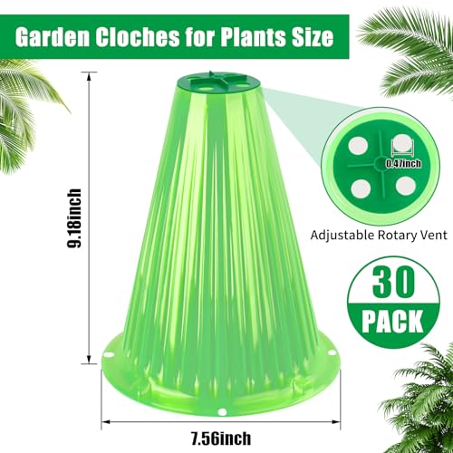 UQM 30 Pack Garden Cloches for Plants Reusable Bell Plant Protector with Rotary Vent Cover Garden Protection from Animals Snails Birds Chickens Insect 918 H X 756 D Green - Image 3