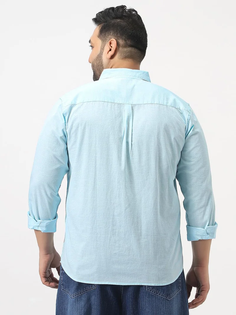 Urbano Fashion  Urbano Plus Men's Light Blue Cotton Full Sleeve Regular Fit Casual Solid Slub Shirt with Spread Collar  | Best Price UAE