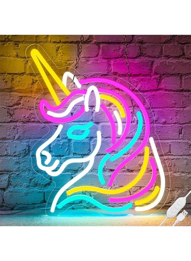 Peachjoy Unicorn Neon Sign for Wall Decor, Dimmable Colorful Unicorn Neon Lights for Girls Room, USB Powered Unicorn Led Signs for Bedroom Kids Room, Perfect Gifts Unicorn Lights for Girls(13"*12.6")  - Image 1