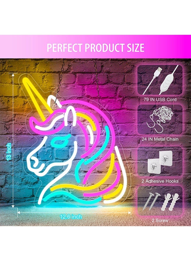 Peachjoy Unicorn Neon Sign for Wall Decor, Dimmable Colorful Unicorn Neon Lights for Girls Room, USB Powered Unicorn Led Signs for Bedroom Kids Room, Perfect Gifts Unicorn Lights for Girls(13"*12.6")  - Image 4