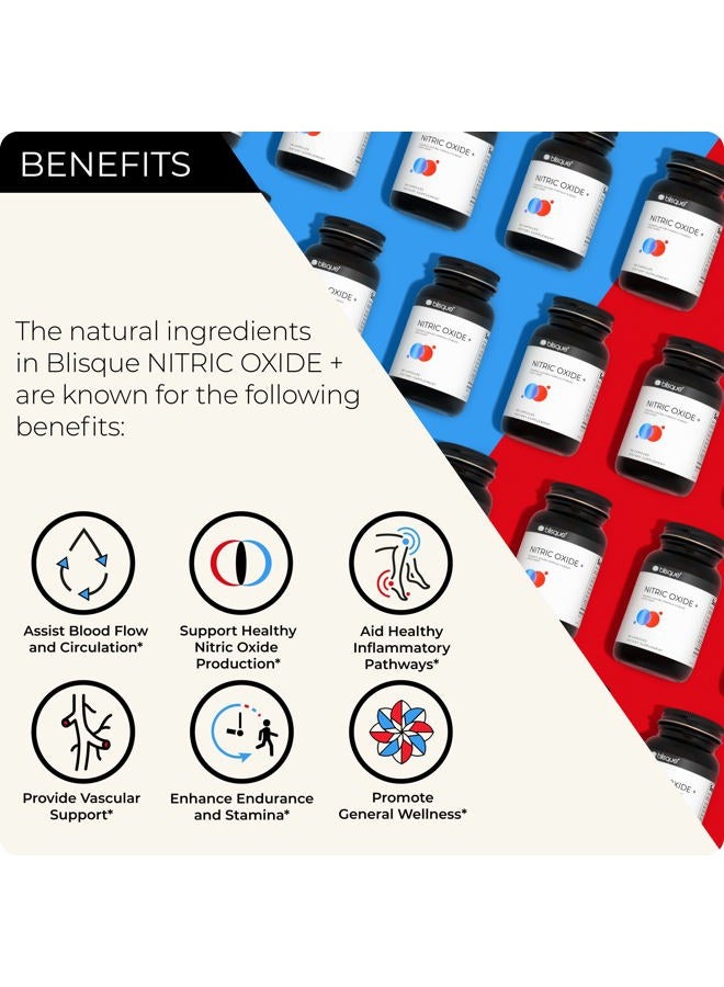Blisque – Natural Nitric Oxide Booster Supplement for Blood Flow Support and Circulation | Doctor-Approved | with L-Arginine, Cayenne Fruit, and Beet Root | 90 Capsules | Vegan and Non-GMO - Image 2