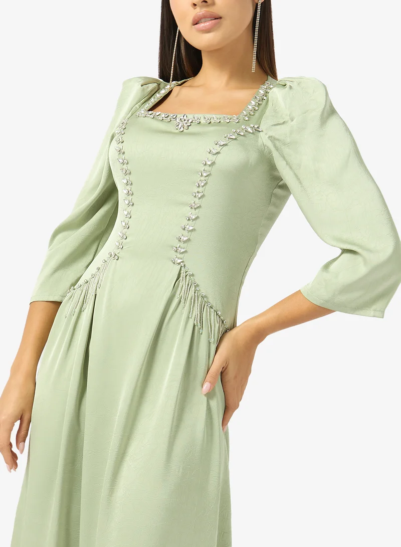 Khizana  Embellished Dress With Mock Peplum Detail for Women | Best Price UAE