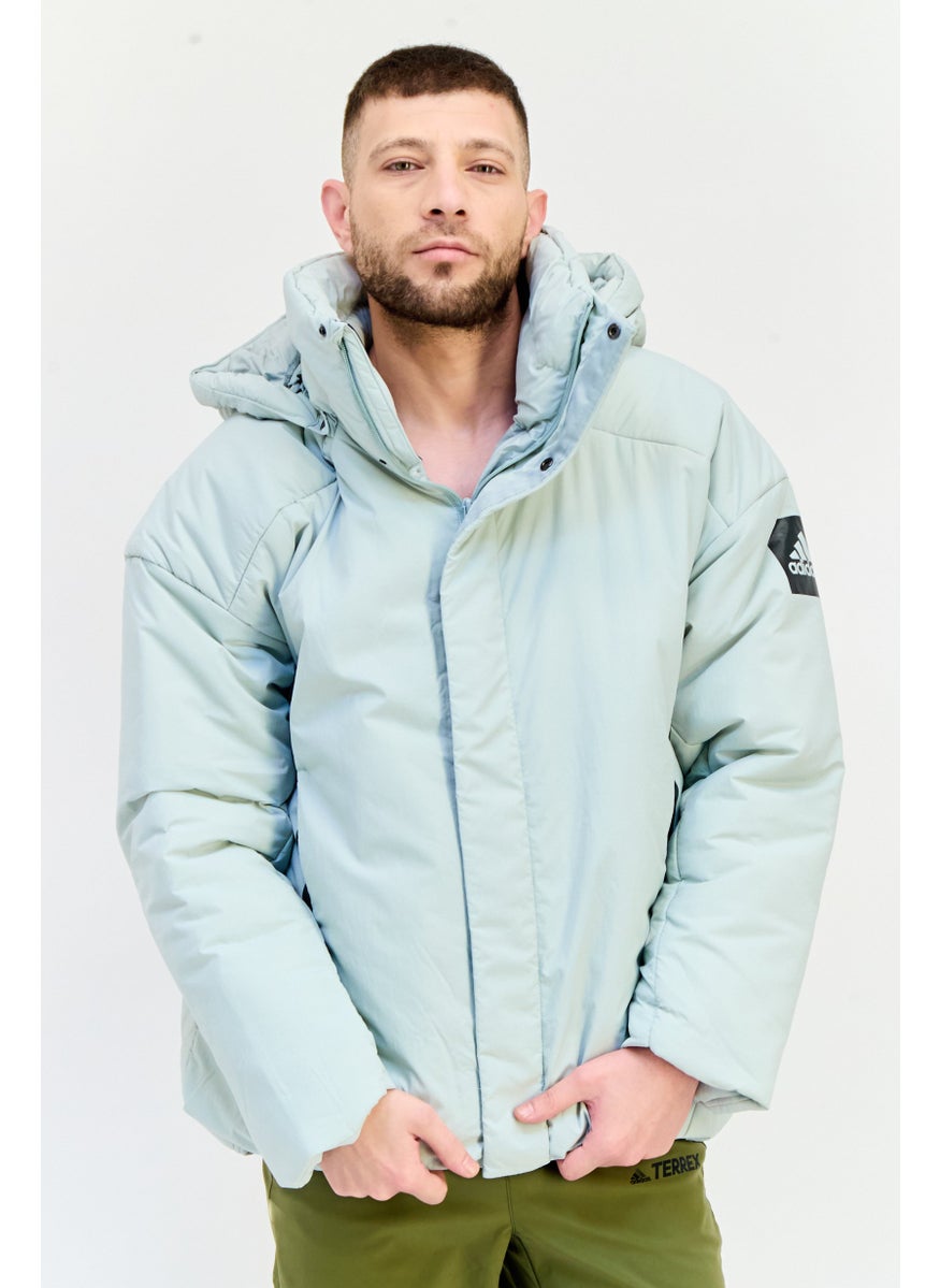 Adidas Men Sportswear Fit Long Sleeve Short Outdoor MyShelter Puffer Jacket, Light Grey  - Image 1