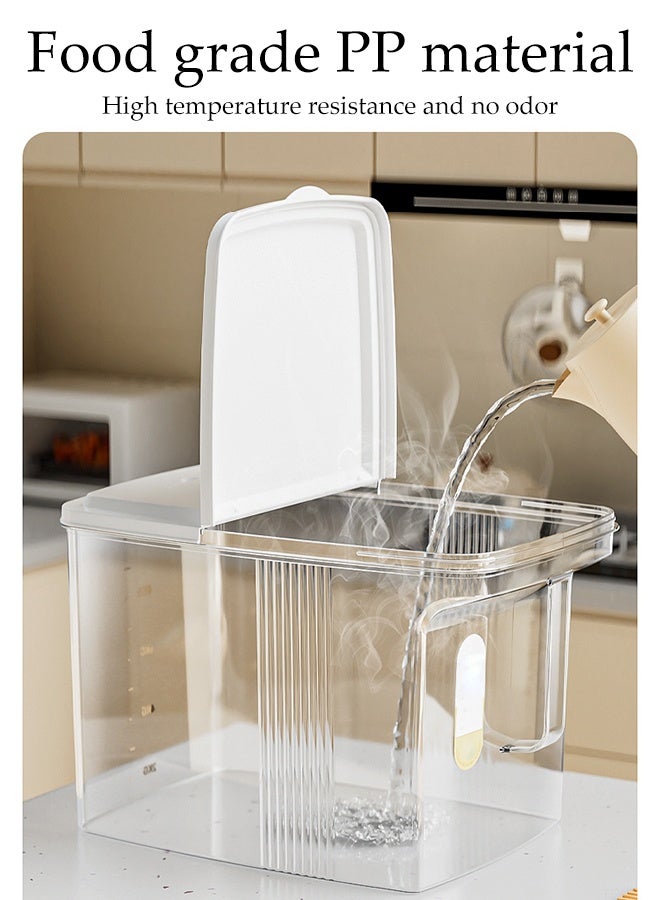 DUNISO موزع أرز، حاويات أرز سعة 5 كجم، دلو أرز محكم ضد الرطوبة مع كوب قياس، حاوية دقيق حبوب كبيرة، حاوية تخزين فول الصويا للمطبخ، المخزن المنزلي - Image 4