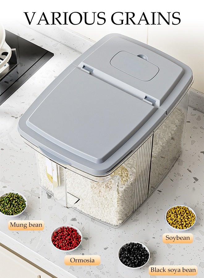 DUNISO موزع أرز، حاويات أرز سعة 5 كجم، دلو أرز محكم ضد الرطوبة مع كوب قياس، حاوية دقيق حبوب كبيرة، حاوية تخزين فول الصويا للمطبخ، المخزن المنزلي - Image 5