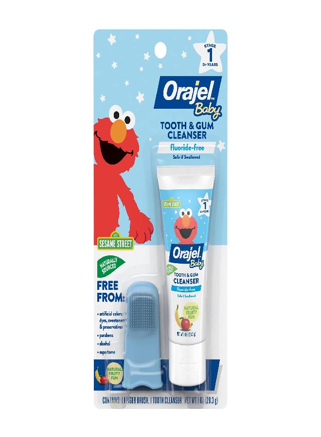 Orajel Baby Elmo Tooth & Gum Cleanser Fluoride-Free, 1 Finger brush, 1 Toothpaste 1oz; #1 Pediatrician Recommended Fluoride-Free Toothpaste* - Image 1