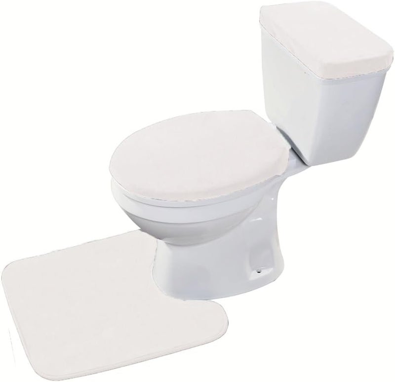 Madeals Toilet Mat and lid Cover Set with Toilet Tank Cover 3 Piece Toilet Set White - Image 1