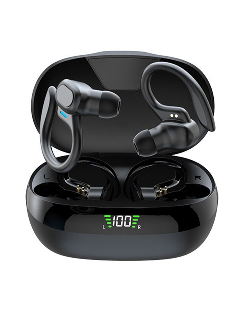 سماعات أذن رياضية بميكروفون بلوتوث لاسلكي - ميكروفون مدمج لتقليل الضوضاء ستيريو عالي الدقة للتحكم باللمس مع شاشة LED صندوق شحن الطاقة للجري المكتبي (أسود) - Image 1