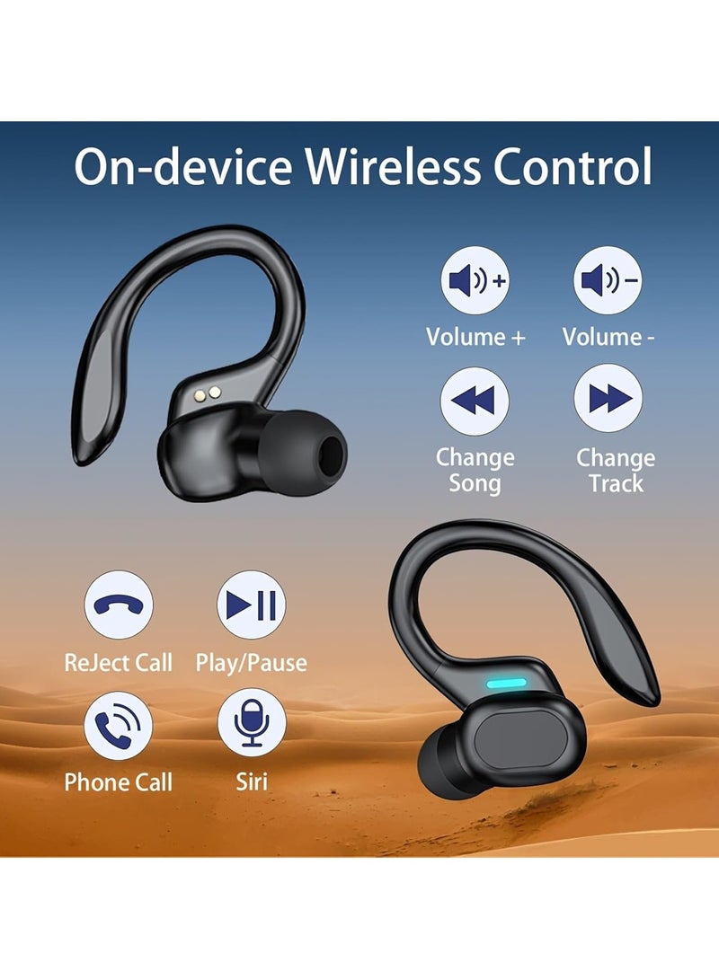 سماعات أذن رياضية بميكروفون بلوتوث لاسلكي - ميكروفون مدمج لتقليل الضوضاء ستيريو عالي الدقة للتحكم باللمس مع شاشة LED صندوق شحن الطاقة للجري المكتبي (أسود) - Image 3