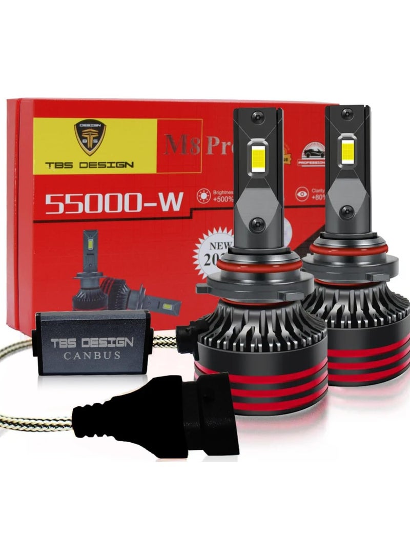 تي بي إٍس ديزاين لمبات المصابيح الأمامية LED M8 PRO 9005/HB3 من TBS DESIGN، 110 وات 11000 لومن، أكثر سطوعًا بنسبة 500%، مجموعة تحويل LED بيضاء 6000 كلفن مع تقنية تبريد VC من الجيل الثاني، جاهزة للكانبوس، بديل هالوجين، عبوة من قطعتين - Image 1