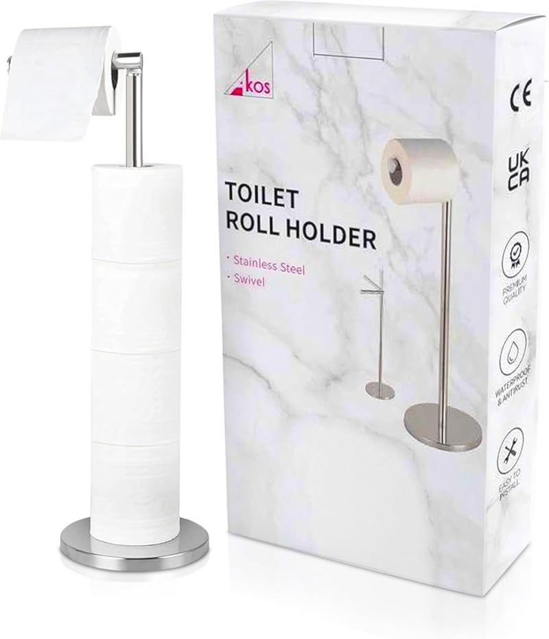 Akos Toilet Roll Holder Free Standing | Bathroom Accessory | Stainless Steel Toilet Paper Roll Stand | Storage Dispenser Holds 5 Paper Rolls on Toilet Roll Stand