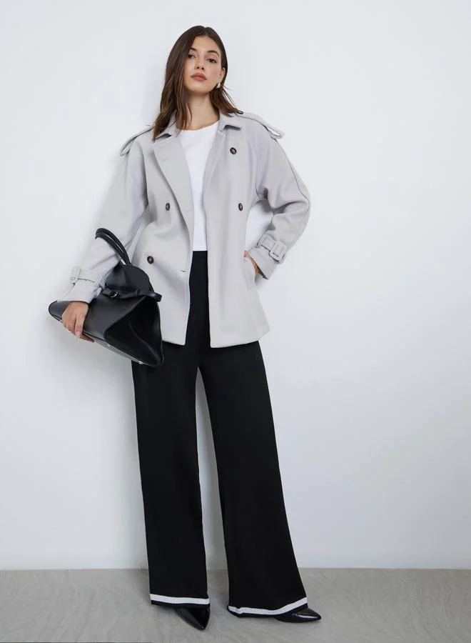 Styli Styli Grey Oversized Wool Like Belted Jacket