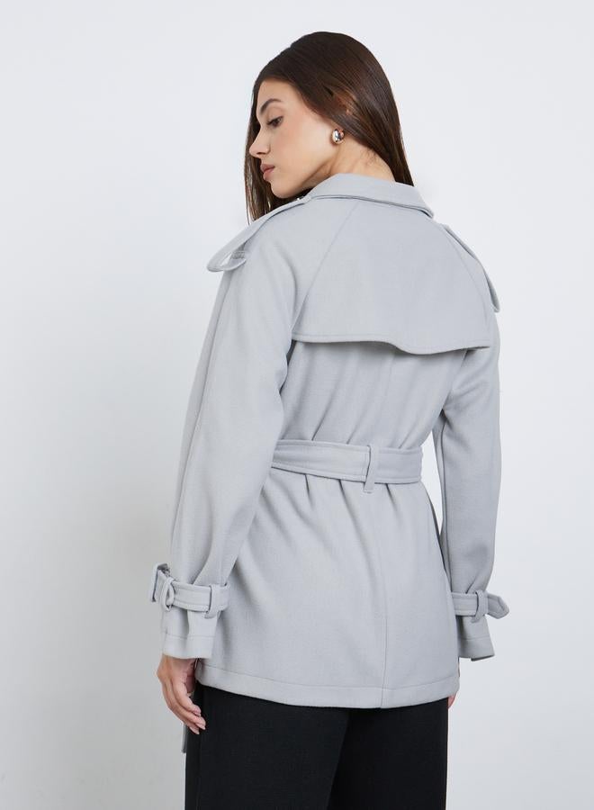 Styli Grey Oversized Wool Like Belted Jacket - Image 5