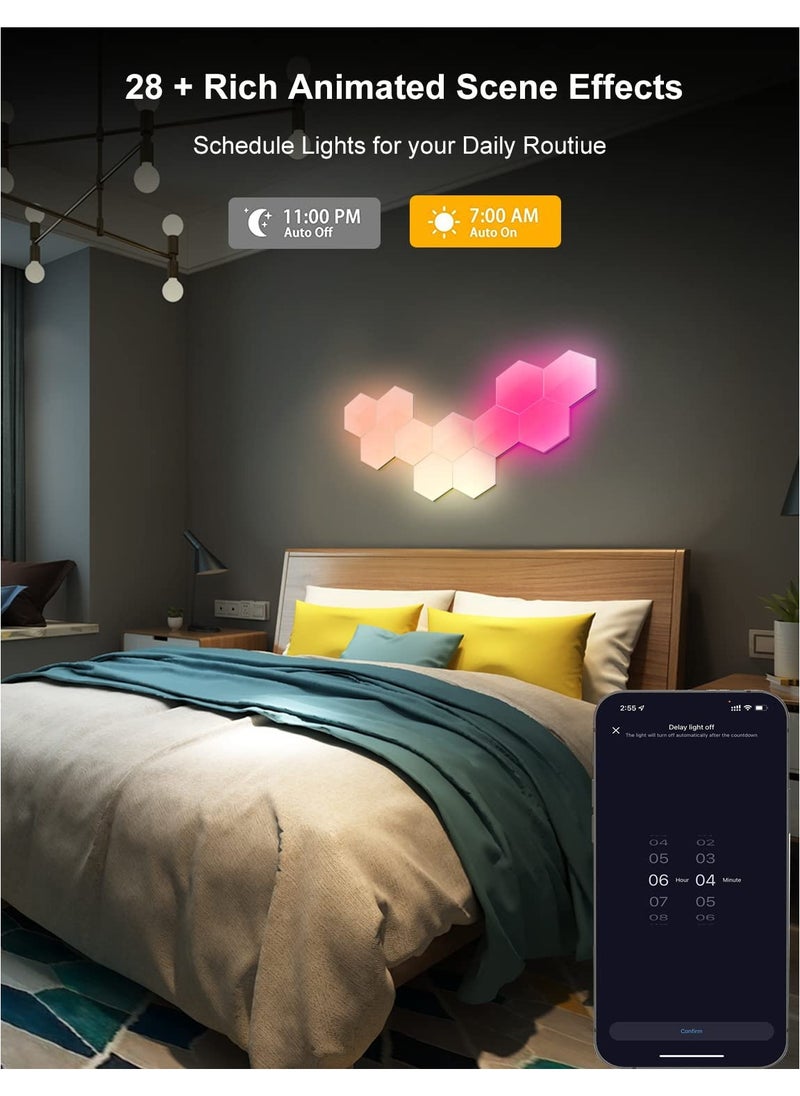 Hexagon Light Panels Smart LED Wall Lights Glide Hexa RGBIC Wall Lights with Music Sync Scene Modes Work for Gaming Room Bedroom Living Room