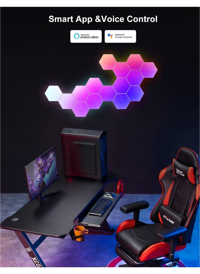 Hexagon Light Panels Smart LED Wall Lights Glide Hexa RGBIC Wall Lights with Music Sync Scene Modes Work for Gaming Room Bedroom Living Room