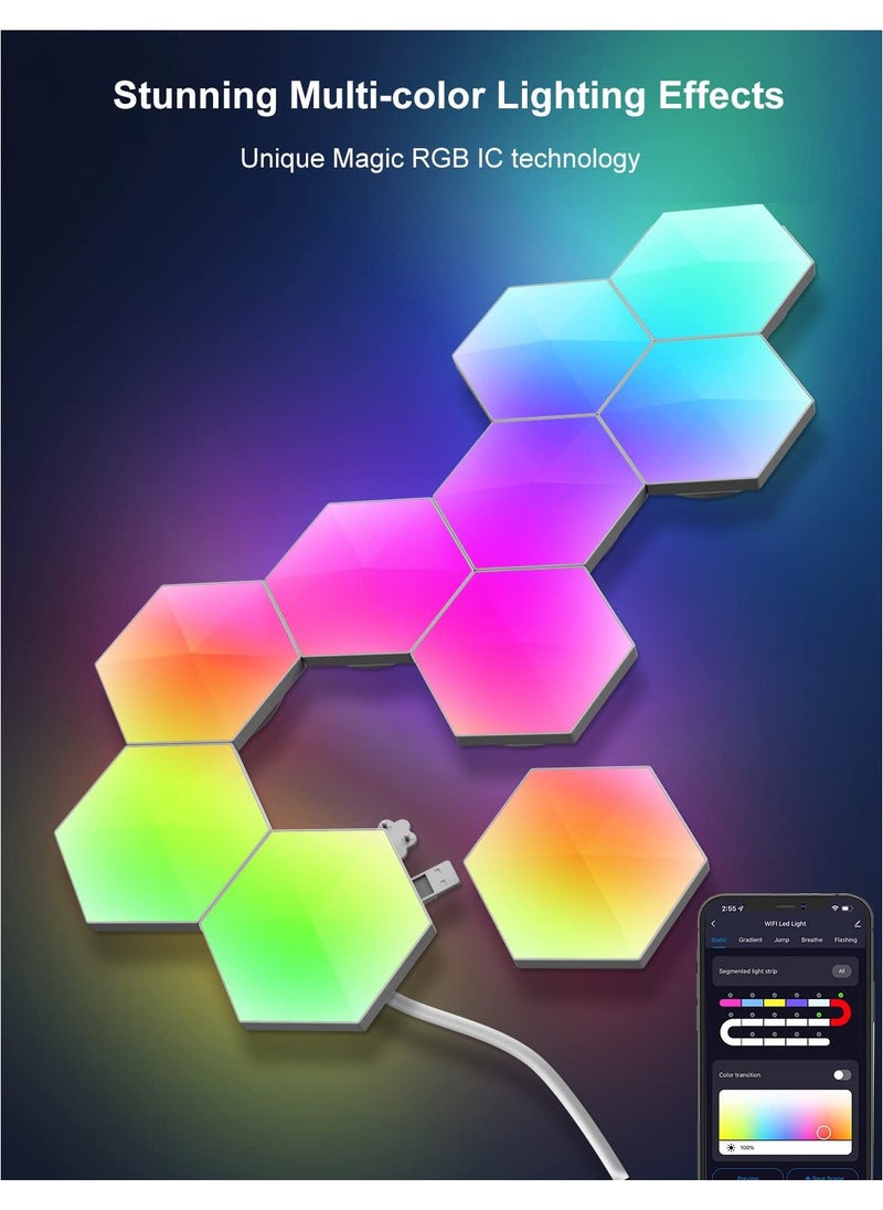 Hexagon Light Panels Smart LED Wall Lights Glide Hexa RGBIC Wall Lights with Music Sync Scene Modes Work for Gaming Room Bedroom Living Room
