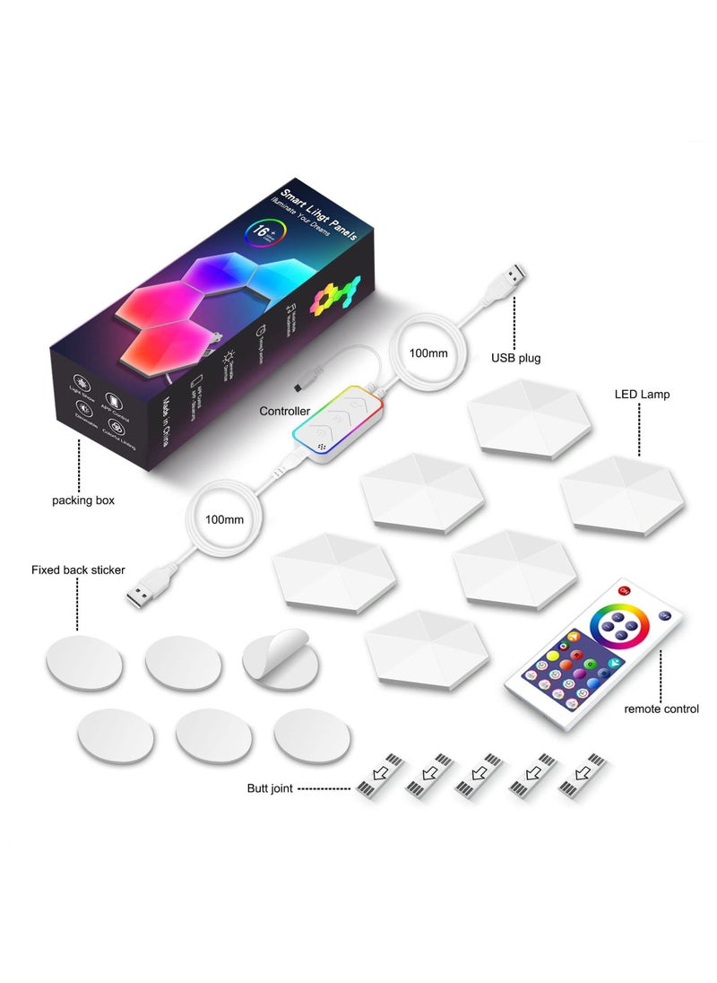Hexagon Light Panels Smart LED Wall Lights Glide Hexa RGBIC Wall Lights with Music Sync Scene Modes Work for Gaming Room Bedroom Living Room