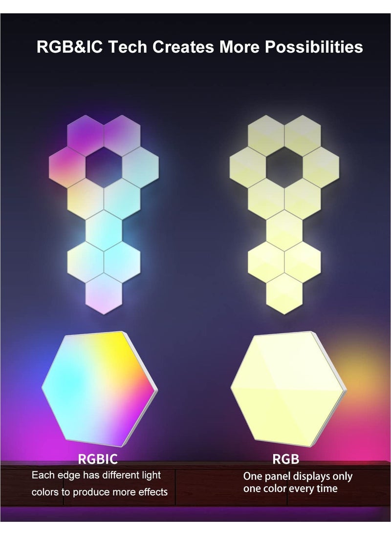 Hexagon Light Panels Smart LED Wall Lights Glide Hexa RGBIC Wall Lights with Music Sync Scene Modes Work for Gaming Room Bedroom Living Room