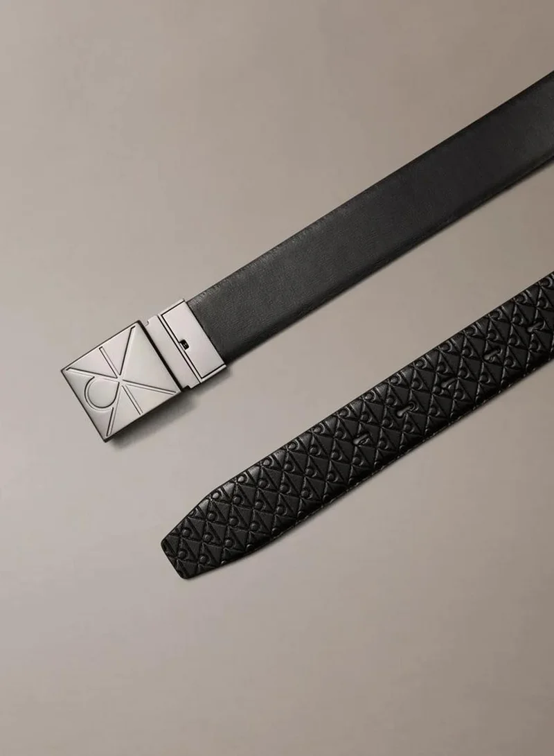 Calvin Klein Embossed Emblem Pin Buckle Leather Belt