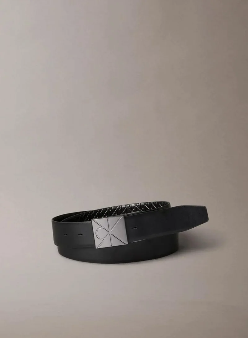 Calvin Klein Embossed Emblem Pin Buckle Leather Belt