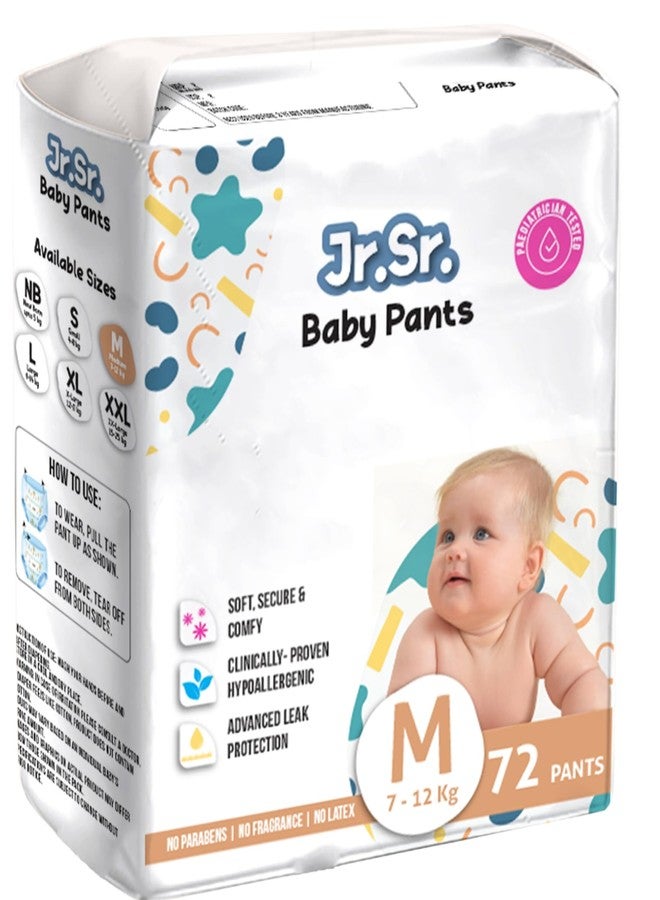 Jr. Sr. Baby Diaper Pants | Medium (M) Size (7-12 kg), 72 Count | Pack of 1 | Upto 12 hr Absorption with Advanced Leak Protection | Safe For Babies Skin | Soft, Secure & Comfy - Image 1